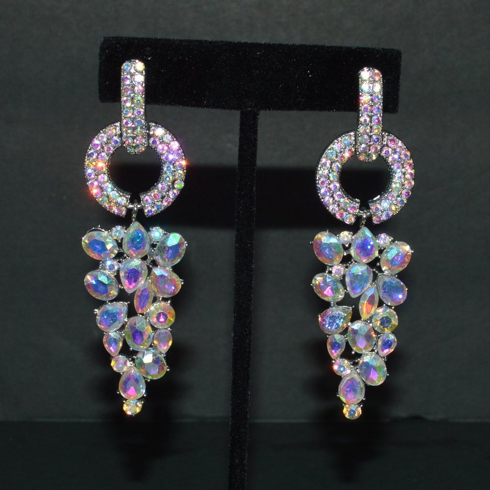 AB Rhinestone Statement Dangling Earrings